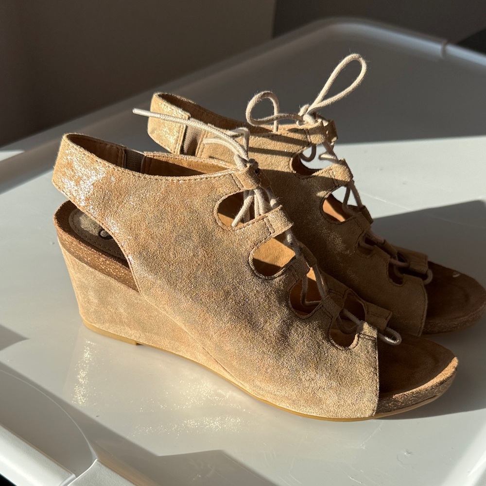 Sofft Lace-Up Tan Wedge Sandals